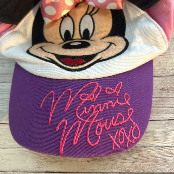 Disney Minnie Mouse Infant Toddler Purple Pink Baseball Hat with Bow and Ears - Picture 3 of 5